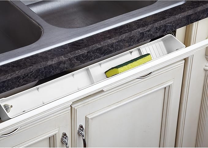 Rev-A-Shelf 24" Plastic Tip-Out Tray Organizer for Sink Base Cabinets, Home Kitchen and Bathroom Organization, Min Opening Width 26.5", White, LD-6591-24-11-1