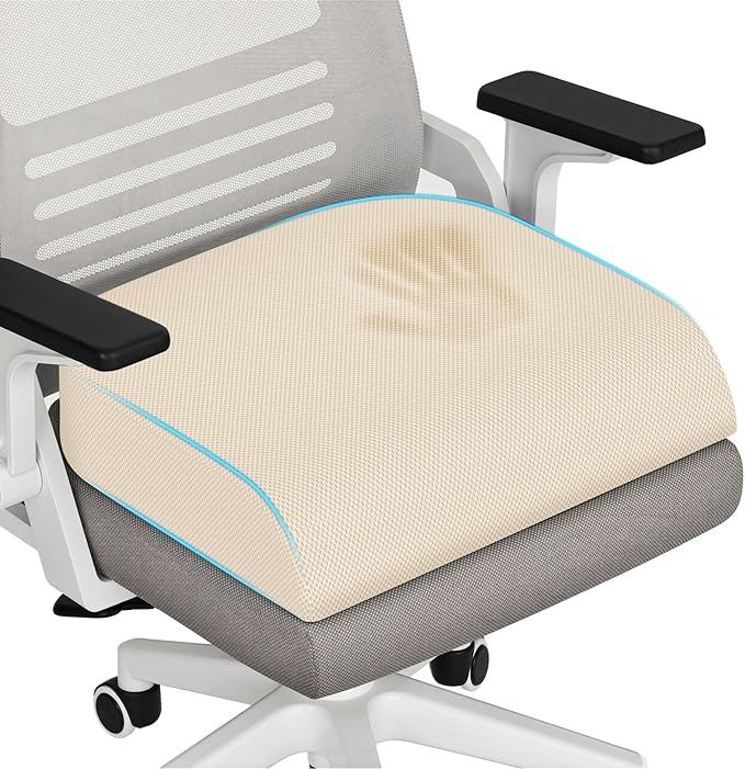 TranquilRelax Large Seat Cushion, Memory Foam Cushion for Long Sitting Hours on Office Chair, Home & Car, Non-Slip Chair Pad for Relieving Back & Sciatica & Hip & Coccyx Pain (Khaki)