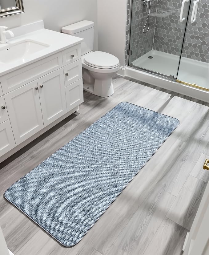 Bosap Bath Mat,Ultra Thin Bathroom Runner Rugs,Large Bath Mats for Bathroom,Quick Dry,Non-Slip,Machine Washable,Low Pile,Bath Rug,Shower Outside,Sink,Home Decor Accessories.Blue,2'x6'(24x72inch)
