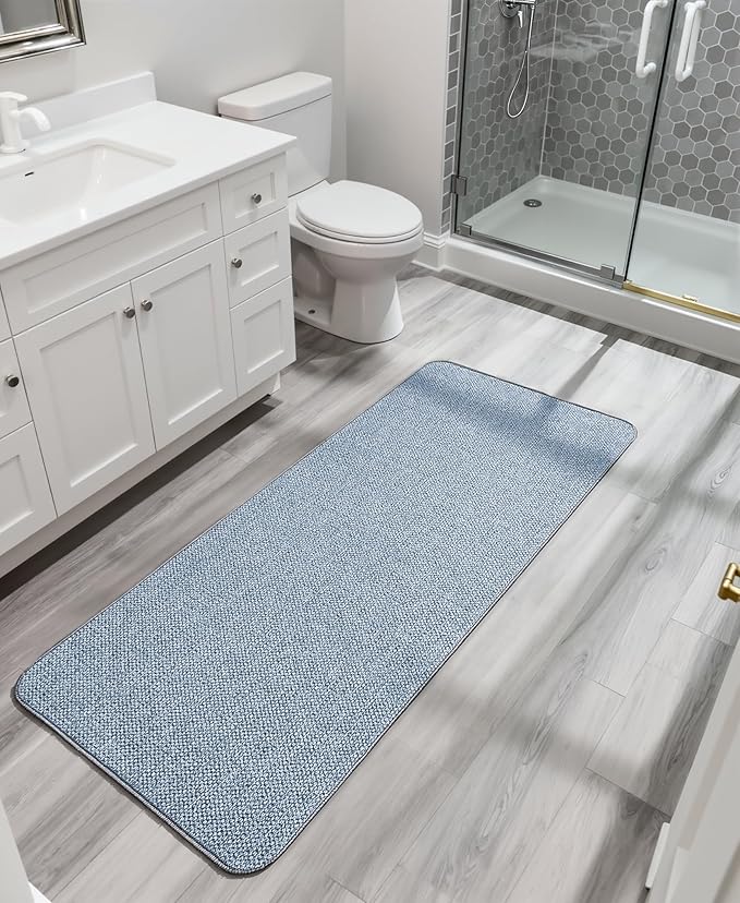 Bosap Bath Mat,Ultra Thin Bathroom Runner Rugs,Large Bath Mats for Bathroom,Quick Dry,Non-Slip,Machine Washable,Low Pile,Bath Rug,Shower Outside,Sink,Home Decor Accessories.Blue,3'x4'(36x48inch)
