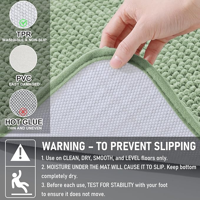 Arotive Bathroom Rugs 47" x 24", Ultra Soft Absorbent Chenille Bath Rugs, Non-Slip Rubber Backing, Machine Washable Bath Mats for Bathroom Floor, Tub and Shower, Home Decor Accessories, Sage Green