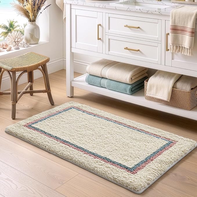 DEXI Bathroom Rugs 36x24, Absorbent Extra Soft Plush Microfiber Bath Mat for Bathroom, Non Slip Washable Bathmat Quick Dry for Shower Floor, Sink, Tub, Laundry Room, Ivory