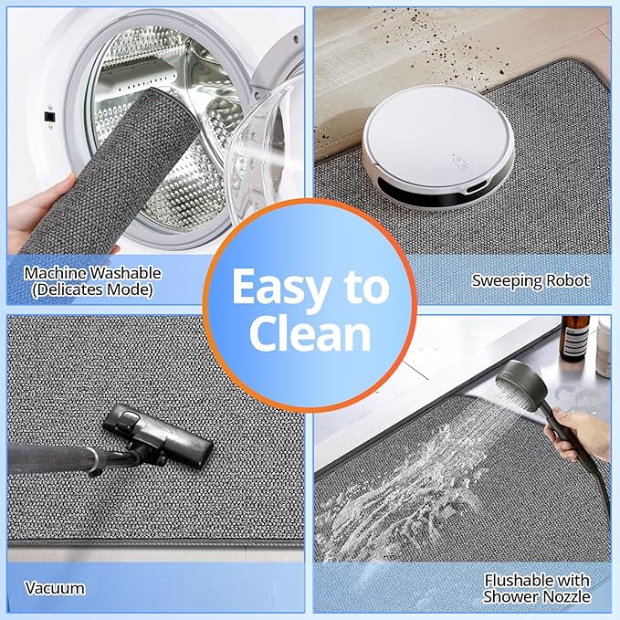 Bathroom Rugs 17x27Inch, Thin Bath Mat with Rubber Backing Non-Slip, Absorbent, Quick Dry Machine Washable, Home Decor Accessories Cozy Cloth Bathroom Mat fit Under Door/Sink/Tub/Shower-Dark Grey