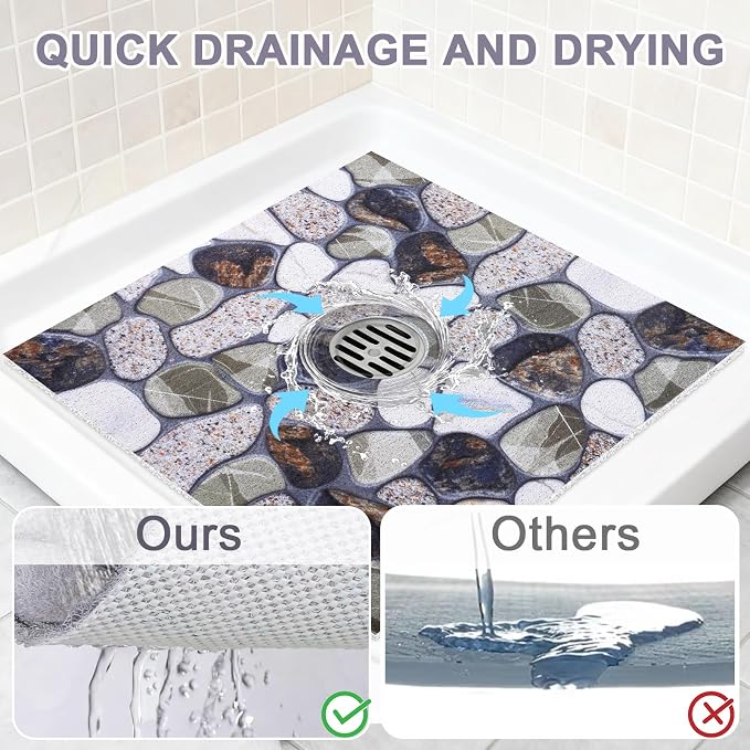 Square Shower Mat Non Slip: 32x32 Inch Extra Large Shower Mats with Drain Hole in Middle -Anti Slip Shower Mats for Inside Shower -Loofah Shower Floor Mat Bath Mat for Shower Stall Bathtub Elderly