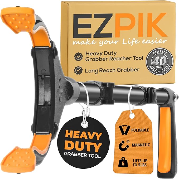 EZPIK Classic 40” Folding Grabber Reacher Tool with Dual Magnets, Heavy Duty Trash Picker Upper Grabber for Seniors & Disabled Users, Aluminum Pickup Tool for Everyday Reaching Aids (Black)