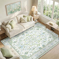 RELEANY Area Rugs 6'x9' Washable Non-Slip, Floral Vintage Distress Medallion Carpet for Living Room Bedroom Dining Room, Green White Blue