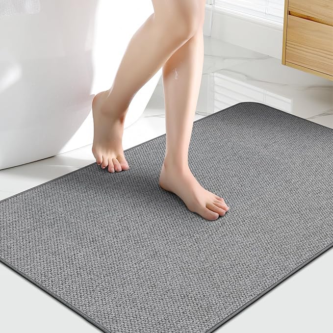 HOMTEB Bathroom Rugs Sets 2 Piece, Thin Bath Mat Absorbent Quick Dry, Machine Washable, Rubber Backing for Non Slip, Low Pile Cozy Cloth Bathroom Rug Set for Tub/Sink/Shower (27"x17" & 36"x24", Gray)