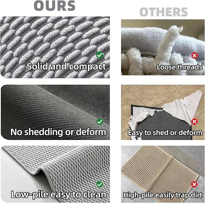 TYUU Bathroom Runner Rugs, Long Bath Mat Runner Washable Thin Quick Dry Low Pile Bathroom Runner Rugs Non Slip, Light Grey 24"x70"