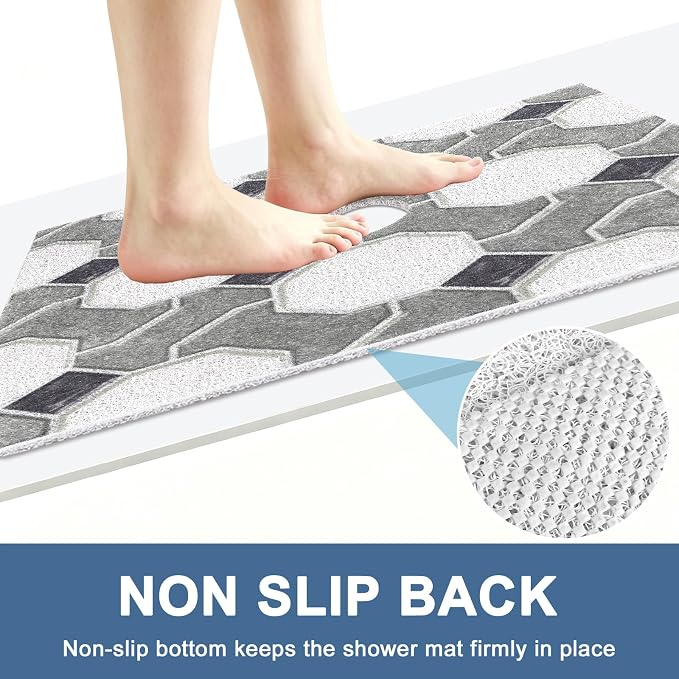 Square Shower Mat Non Slip: 24x24 Inch Extra Large Shower Mats for Inside Shower, Non Slip Shower Mat with Drain Hole in Middle- Anti Slip Shower Floor Mat, Loofah Shower Stall Mats for Elderly