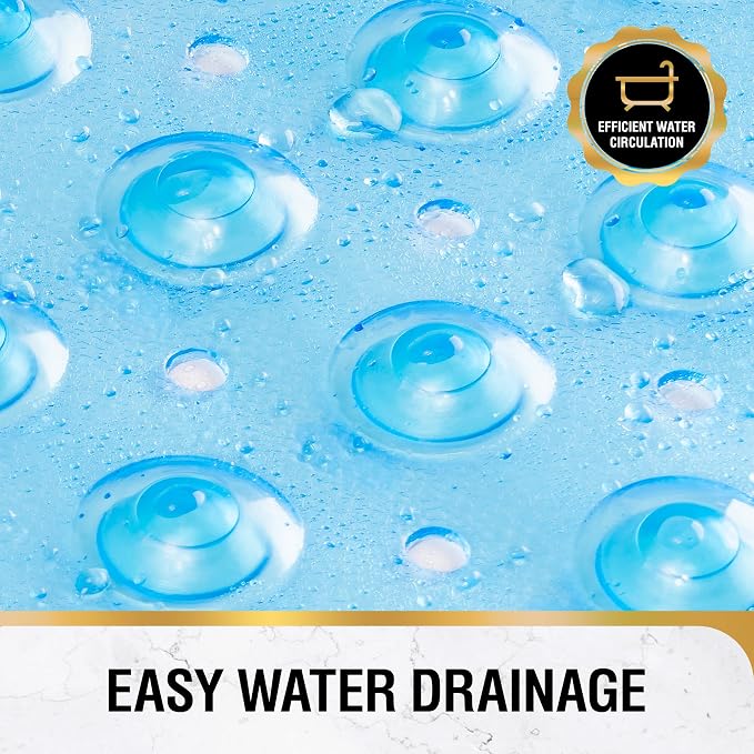 HITSLAM Bath Mat for Tub, Non Slip Bathtub Mat, 40 x 16 Inch Extra Long Bath Tub Mat, Machine Washable Bathroom Shower Mat with Suction Cups and Drain Holes, Soft on Feet, Clear Blue