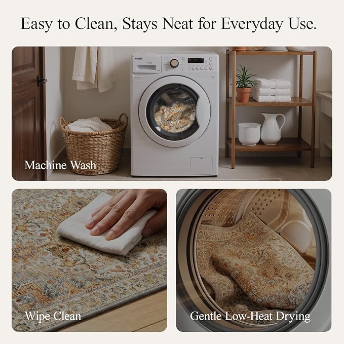 GENIMO Kitchen Rugs Non Slip Washable, 2PCS Kitchen Mats for Floor, Cushioned Standing Mat, Kitchen Runner Rug Floor Mat for Kitchen Decor, Laundry, Sink, Home, 20"x32"+20"x48", Orange&Brown