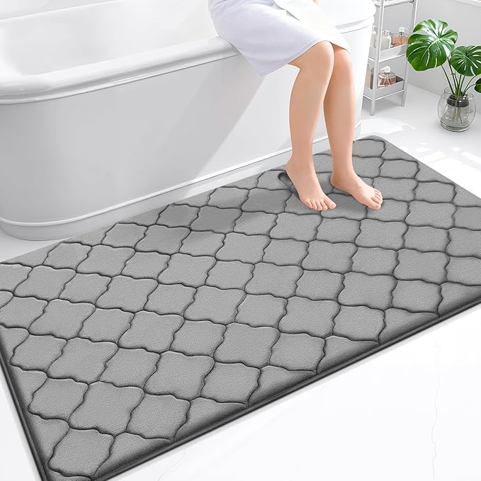 OLANLY Memory Foam Bath Mat Rug 59x34, Ultra Soft and Absorbent Bathroom Rugs, Non-Slip, Comfortable, Machine Washable Bath Carpet for Bathroom Floor, Tub, Shower and Home Decor Accessories, Grey