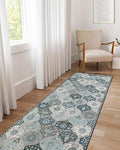 Lahome Moroccan Washable Runner Rug, 2'5''x8' Ultra-Thin Vintage Kitchen Runners for Hallways, Oriental Non-Slip Hallway Rug Carpet for Entryway Bedroom Laundry Room Foyer Elise, Blue