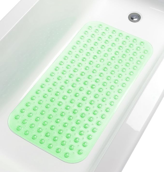 Large Non-Slip Bathtub & Shower Mat 31 inch x16 inch (Smooth/Non-Textured Tubs Only) Safe, Clean, Machine-Washable, Superior Grip&Drainage, Vinyl, Transparent Light Green, Medium