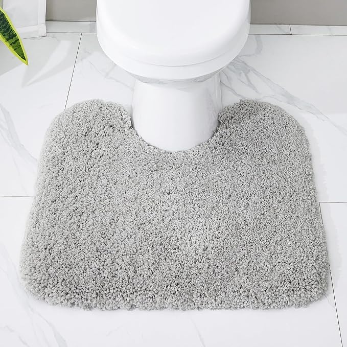 Disolla Toilet Mat 22x24 Grey - Non Slip Fluffy U-Shaped Contour Rug, Ultra-Soft Plush Toilet Floor Mat, Absorbent & Machine Washable