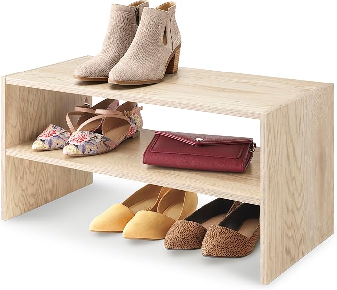 Whitmor Stackable 31" Extra Wide 2-Shelf Storage Organizer, Light Brown，2 Pack