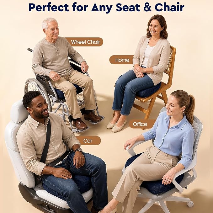 TushGuard Seat Cushion - for Office Chair, Car Seat, Airplane, Bleacher - Sciatica & Coccyx Pain Relief Desk Chair Cushion for Long Sitting Office Workers, Car Drivers(Blue, XXX-Large)