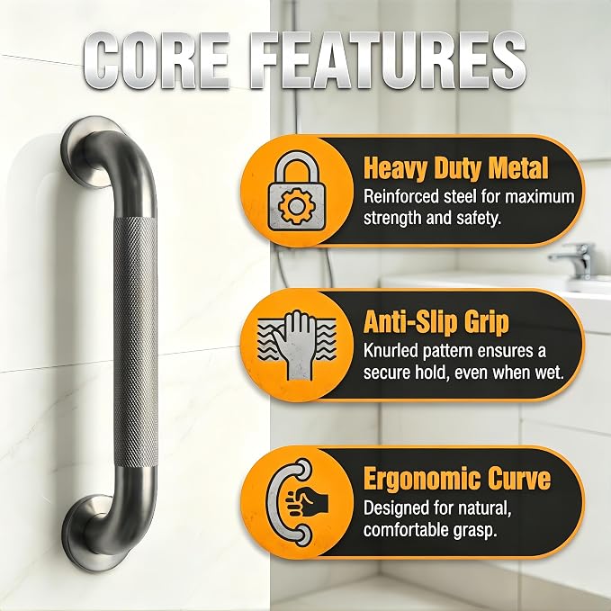 24 Inch Brushed Nickel Stainless Steel Handrail,1.25 inch Diameter, Safety Grab Bars for Wall, Handicap Grab Bars for Bathroom, Shower, Toilet, RV Handrail, Stair Railing Indoor & Outdoor
