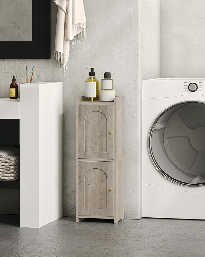 Hzuaneri Bathroom Storage Cabinet, Small Corner Floor Cabinet with 2 Doors and Adjustable Shelf, Narrow Toilet Paper Cabinets, Bathroom Organizer for Small Spaces, 7.9" D x 9.8" W x 29.5" H Greige