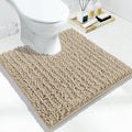 Yimobra Toilet Rug U Shaped Washable 24x24 Inch - Ultra Soft Absorbent Bath Rugs for Toilet, Quick Dry & Machine Washable, Non Slip Contour Bathroom Mat, Pale Khaki