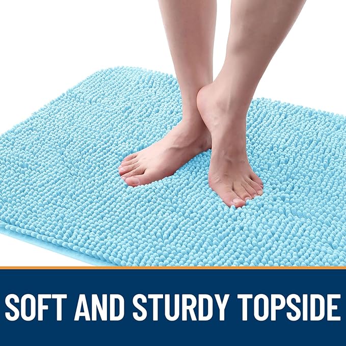 OLANLY Dog Door Mat for Muddy Paws 35x24, Absorbs Moisture and Dirt, Absorbent Non-Slip Washable Doormat, Quick Dry Chenille Mud Mat for Dogs, Entry Indoor Entryway Carpet for Inside Floor, Blue