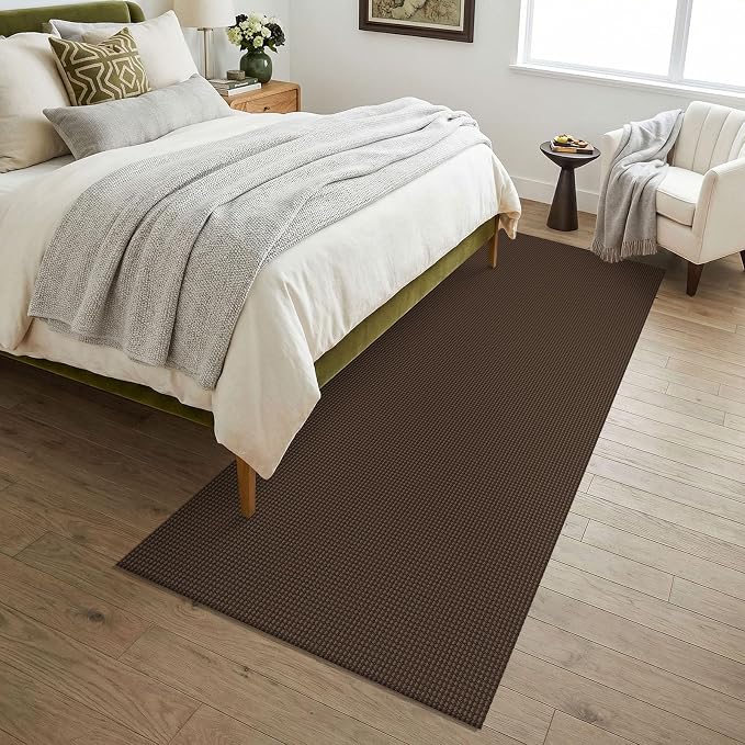 KOZYFLY Woven 3x7 Washable Kitchen Runner Rug, Non Slip Wide Runners for Hallway, Cotton Entryway Runner, Braided Floor Carpet for Entry, Kitchen, Bedside, Hall, Brown/Dark Brown