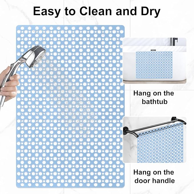Anti Slip Shower Mat with Suction Cups,31.5x47.2 Inch Quick Drain TPE Non Slip Shower Mats for Inside Shower,Large Bath Mat for Shower Soft on Feet, Easy to Dry&Cut Machine Washable