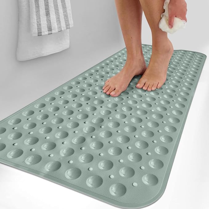 LDC Bath Mat for Tub, Inside Shower Bathtub Mat with Drain Holes and Suction Cups, Anti Slip Bath Mat Inside Tub Extra Long, 40x16 - Mint