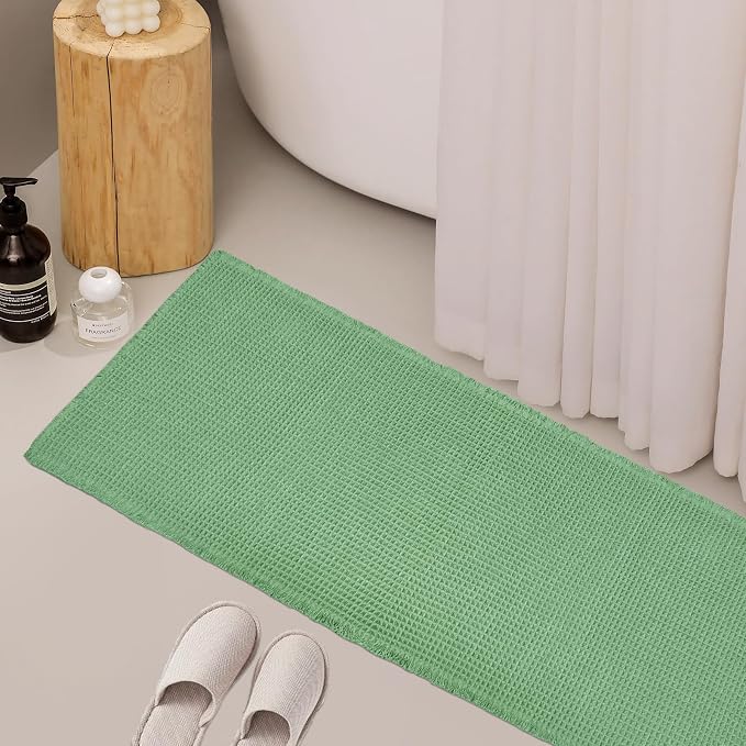 ZALL Sage Green Waffle Bath Mat,Super Absorbent Non Slip Bathroom Rug, 24x72inch, Machine Washable Ultra Soft Floor Mats