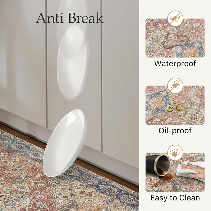 GENIMO Kitchen Mats for Floor, 2PCS Kitchen Rugs Non Slip Washable, Waterproof Anti Fatigue Mat, Comfort Standing Runner Rug for Sink, Office, Laundry, Home, 17.3"x59"+17.3"x30", RetroBrick