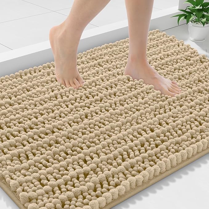 Smiry Bathroom Rugs Mat 36x24, Extra Soft Absorbent Chenille Bath Rugs, Non Slip Rubber Backing Machine Washable Quick Dry Bath Mats for Bathroom Floor, Tub, Shower, Home Decor Accessories, Beige