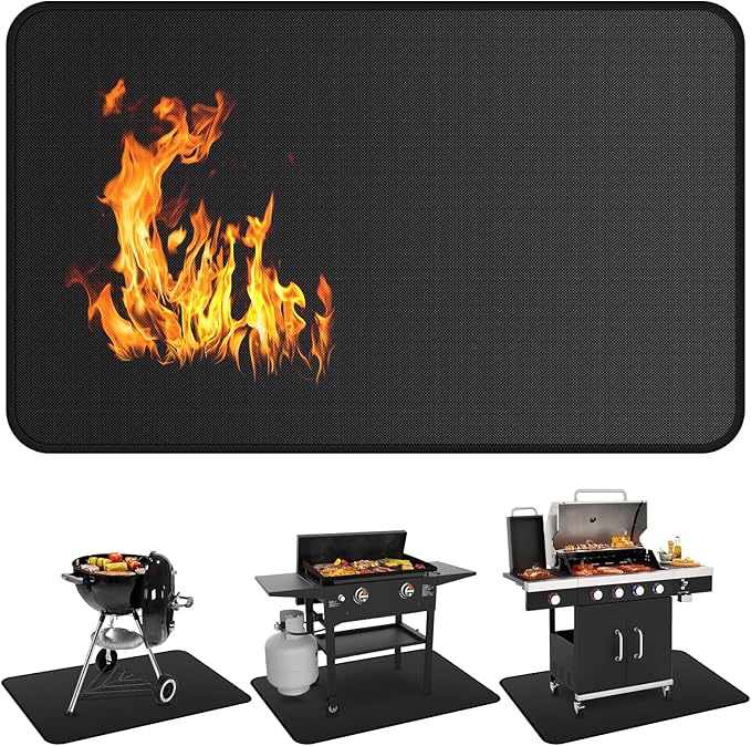 Under Grill Mats for Outdoor Grill - 72 x 39 Inch BBQ Mats for Outdoor Grill Deck Protector, Double-Sided Fireproof Oil-Proof Waterproof, Easy to Clean, Perfect for Outdoor Grilling