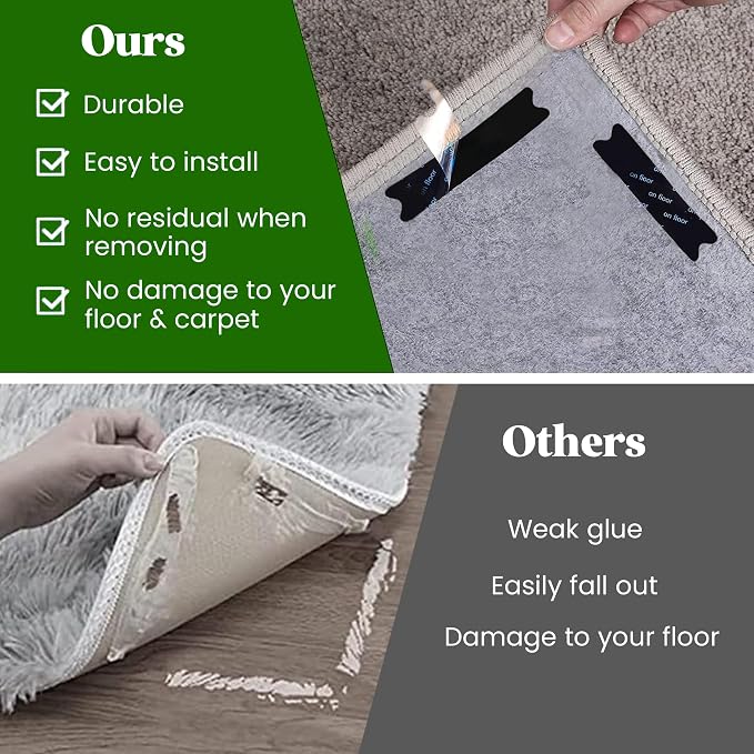 Rug Gripper Pads, 20 Pcs Super Adhesive Rug Grippers – Resuable & Washable Non-Slip Rug Stoppers, Helps Prevent Curling on Hardwood Floors and Carpet Corners
