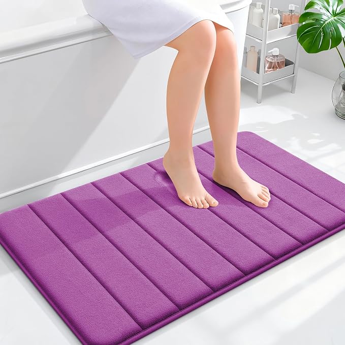 OLANLY Memory Foam Bath Mat 36x24, Super Soft Absorbent Bathroom Rugs, Quick Dry, Machine Washable Shower Floor Rugs, Bathmat Carpet, Bathroom Home Decor Accessories, Purple