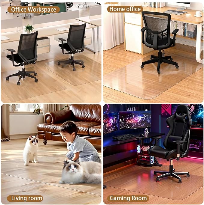 Office Chair Mat for Hard Floors 48 x 60 Inch, Clear Plastic Floor Protector for Rolling Desk & Computer Chairs, Transparent Under Desk Mat for Hardwood, Wood & Tile Floors