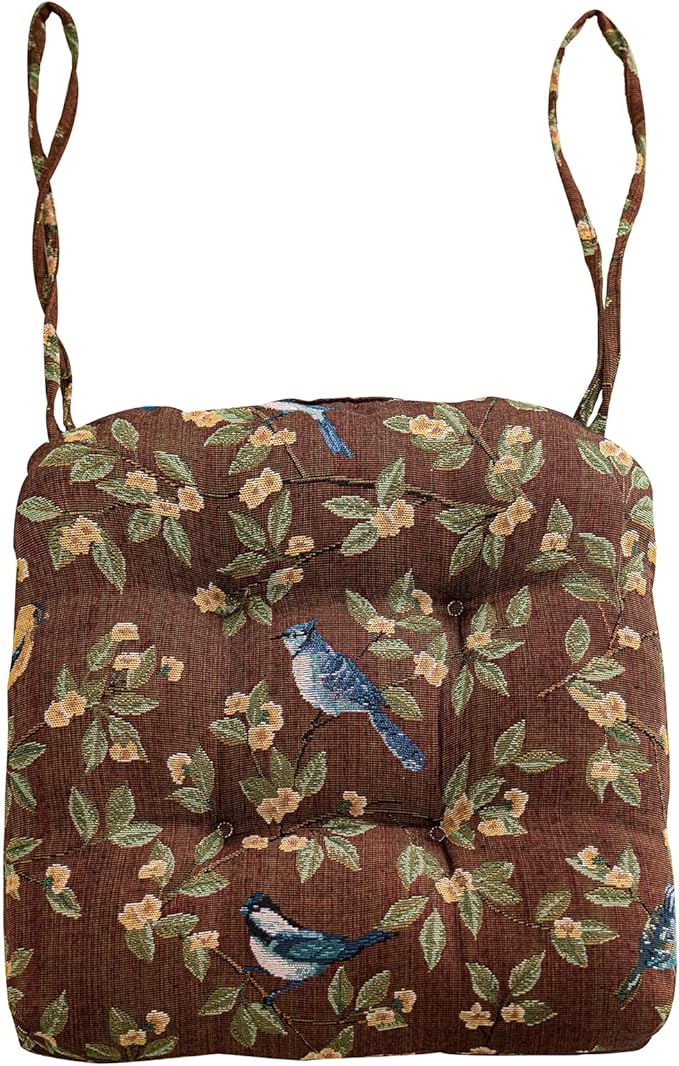 vctops Farmhouse Bird Print Chair Cushions with Ties U-Shaped Soft Comfortable Chair Pads Non Slip Seat Cushions for Indoor Dining Room and Kitchen Chairs (Coffee,16"x16")