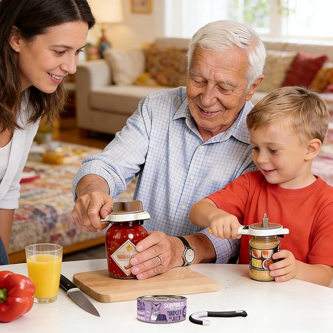 Jar Opener for Weak Hands & Arthritis, Adjustable Can Opener Top Rated for Seniors, with Magnetic Hooks, Easy Grip Opener