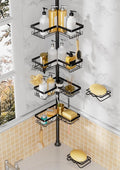DAOYA Corner Shower Caddy + 2 Soap Holders, 4 Tier Shower Caddy Tension Pole Stainless Steel Black, Extends 25-114.2 Inches, for Bathroom Organizers and Storage, Renter-Friendly and Gift Idea
