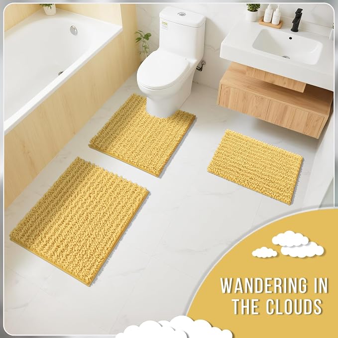 Yimobra Bathroom Rugs Non Slip Washable 32x20 Inch - Ultra Soft Absorbent Chenille Bath Mat, Quick Dry Shaggy Floor Carpet for Tub Shower, Yellow Home Decor Accessories
