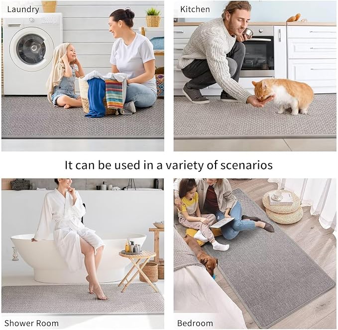 YDKGL Kitchen Mats for Floor, Super Absorbent Kitchen Rugs Non Slip Washable, Soft Imitation Linen Braided Kitchen Runner Rug, Standing Mat Kitchens Sink Mat, Easy to Clean, Gray 17x95