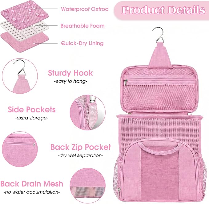 Attmu Mesh Shower Caddy Portable Dorm Tote Bag, Quick Dry Hanging Toiletry Bag, Large Capacity Shower Bag for College Dorm Room Essentials for Boys and Girls for Bath Camping (Light Pink)