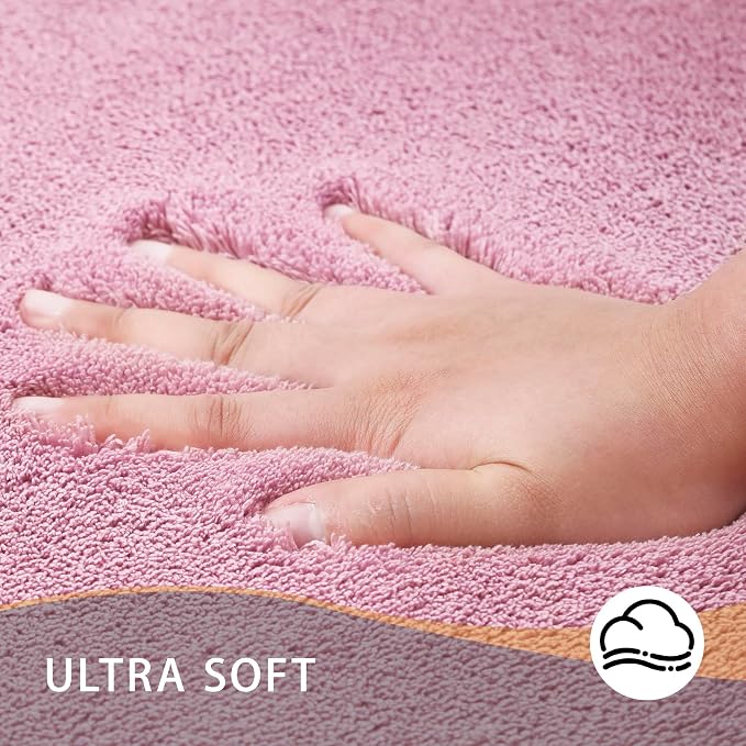 MINIDEAR Toilet Rugs 24x20 - U Shaped Pink Thick Memory Foam Contour Rugs,Ultra Soft & Plush Fluffy, Non-Slip, Quick Dry, Absorbent Washable Floor Microfiber Mat for Home Decor Accessories