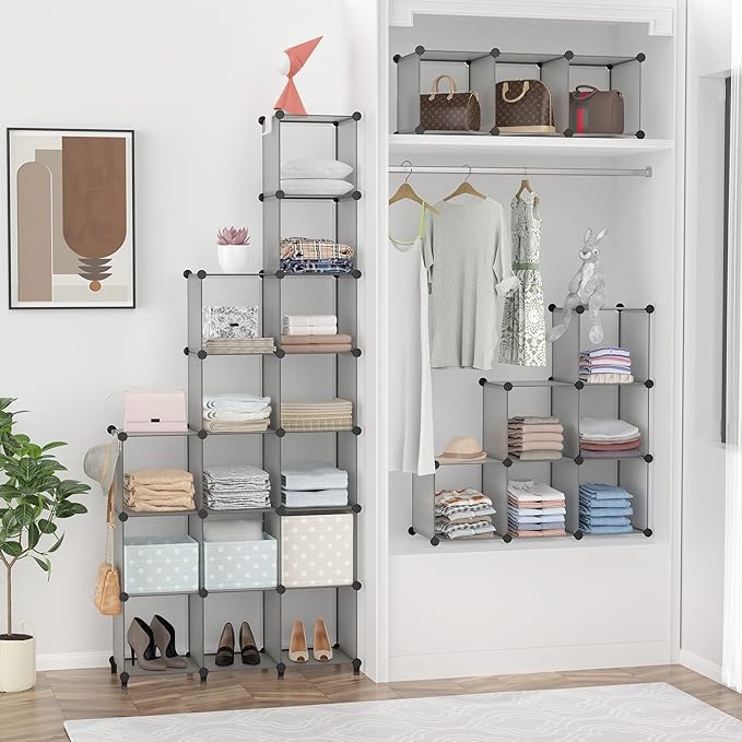 HOMIDEC Closet Organizers and Storage, 9 Cube Storage Organizer, Portable Closet Organizer Storage Cubes Shelves, Grey