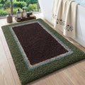 DEXI Bathroom Rugs 32x20, Absorbent Extra Soft Plush Microfiber Bath Mat for Bathroom, Non Slip Washable Bathmat Quick Dry for Shower Floor, Sink, Tub, Laundry Room, Green and Brown