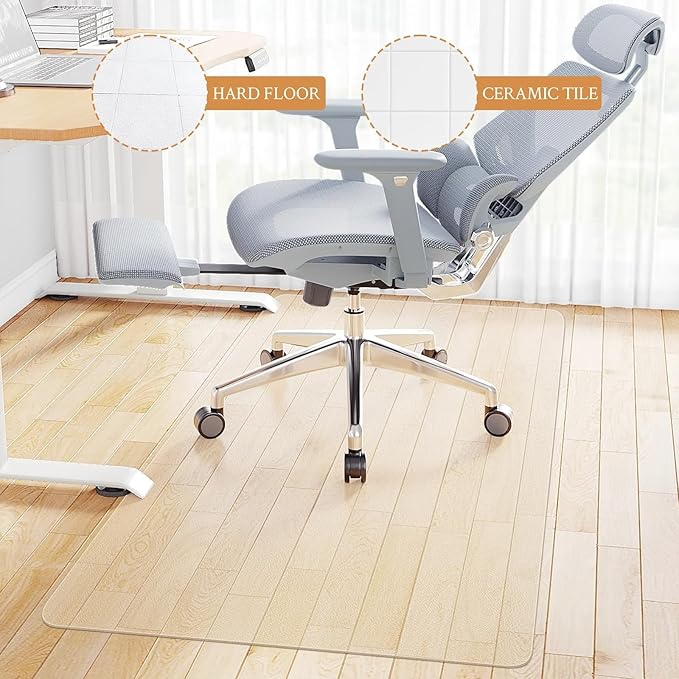 KMAT Office Chair Mat,Easy Glide Hard Wood Tile Floor Mats,Clear Desk Chair Mat for Home Office Rolling Chair,Heavy Duty Floor Protector -46"x60" Rectangular