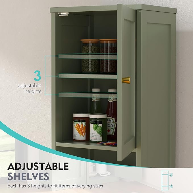 Vongrasig Tall Bathroom Storage Cabinet, 64”H Narrow Storage Unit for Small Spaces, Freestanding Modern Cabinet with Adjustable Shelves for Bathroom, Living Room, Kitchen, Green
