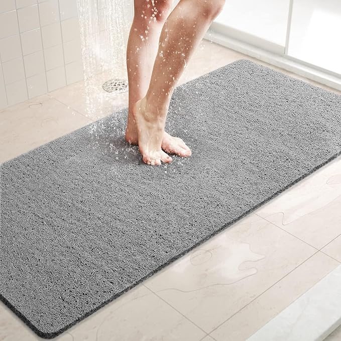 LuxStep Shower Mat Bathtub Mat,24x32 inch, Non-Slip Bath Mat with Drain, Quick Drying PVC Loofah Bathmat for Tub,Shower,Bathroom (Phthalate Free,Grey)