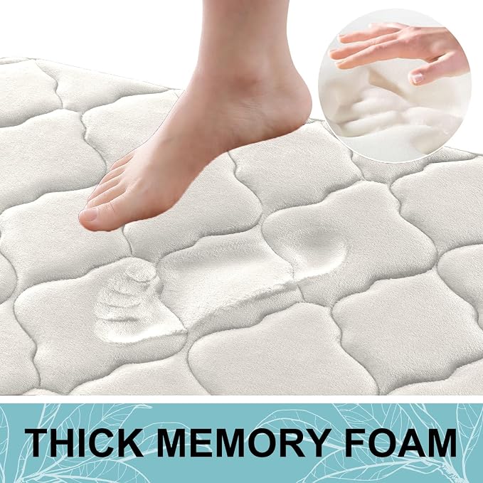 OLANLY Memory Foam Bath Mat Rug 30x20, Ultra Soft and Absorbent Bathroom Rugs, Non-Slip, Comfortable, Machine Washable Bath Carpet for Bathroom Floor, Tub, Shower and Home Decor Accessories, Cream