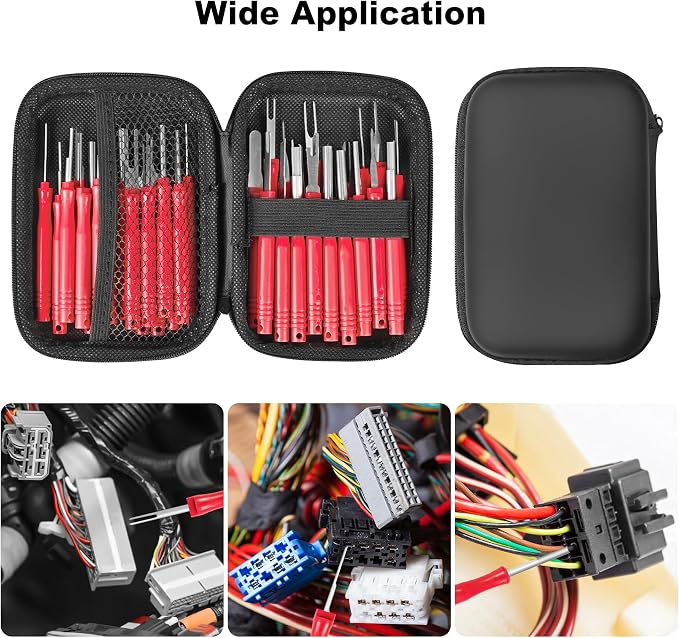 Kikerike Terminal Removal Tool Kit 41 Pcs Depinning Tool Electrical Connector Pin Removal Tool Kit Pin Extractor Tool Set Wire Terminal Release Tool for Automotive Car Household Devices - Red