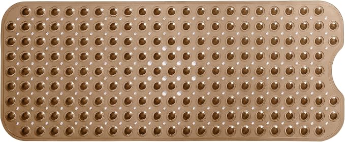 Extra-Long Non-Slip Bathtub & Shower Mat 39”x16” (Smooth/Non-Textured Tubs Only) Safe, Clean, Machine-Washable, Superior Grip&Drainage, Vinyl, Transparent Brown